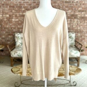 Dreamers By Design Tunic Sweater M Beige High Low v-neck
